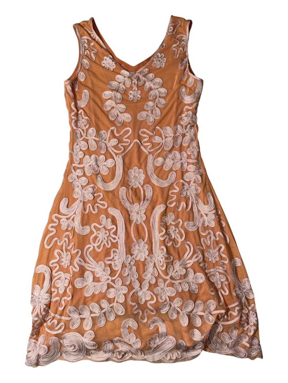 Sundance women’s L Large orange embroidered mesh appliqué floral pattern dress